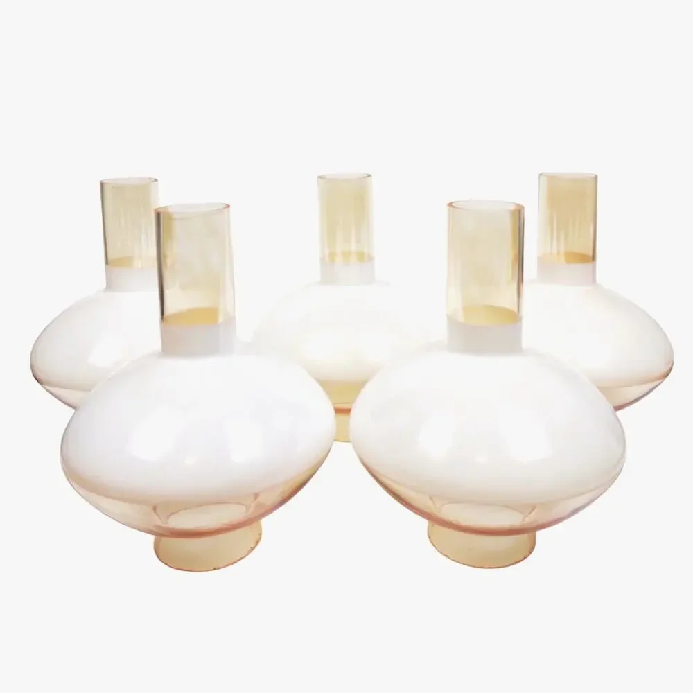 5 Vintage Peach Luster Milk Glass Chimney Globe Lamp Shades Retro Rare 3